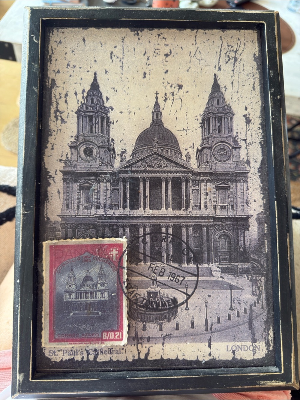 Vintage St. Paul's Cathedral Framed Art Print in Black and Cream/ Wood print